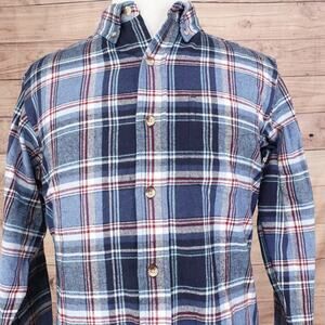 Red Head Flannel Shirt Mens Medium Blue Plaid Button Down Long Sleeve Casual